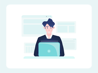 Illustration for the application | NewPastoral app application blue computer design desk graphic design guy illustration laptop male man people user vector work