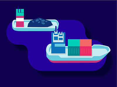 Illustrations for the application | PCS blue boat cargo container design graphic design harbor illustration ocean port sea ship vector web website