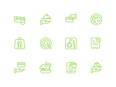 Icon set for application | Servio app application branding design food graphic design green icon icon set icons pictogram pictograms restaurant vector