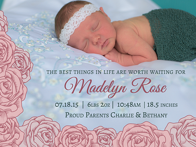 Birth Announcement Adoption Card Design adoption announcement baby card illustration rose typography