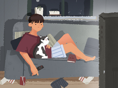 single life @me cat illustration lagou life pop sofa tv