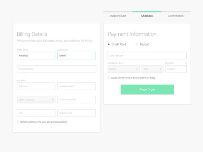 Billing and Payment Information address check out check out experience credit card payment design ecommerce minimal payment payment form payment method payments registration form ui