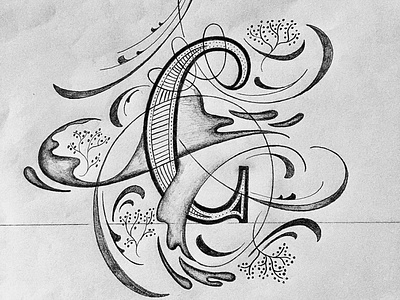 C flourishes illustration lettering script