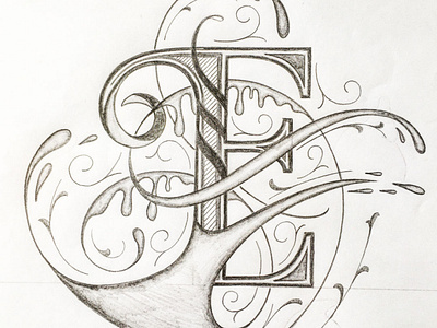 E flourishes illustration lettering