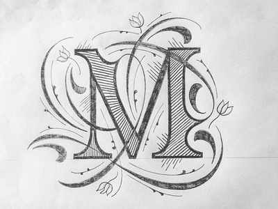 M flourishes illustration lettering texture