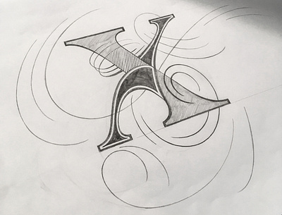 X Letter flourishes lettering sketch