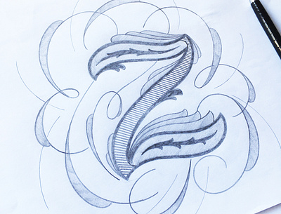 Z flourishes lettering sketch