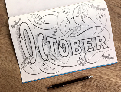 October flourishes illustration lettering sketch