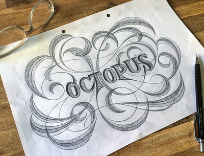 Octopus flourishes lettering sketch