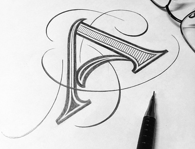 Letter A flourishes lettering sketch