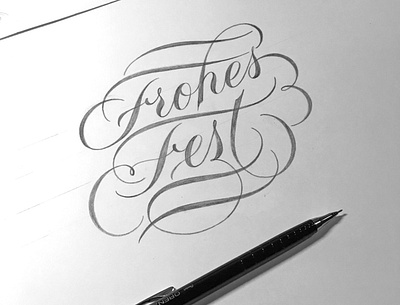 Frohes Fest flourishes lettering script sketch