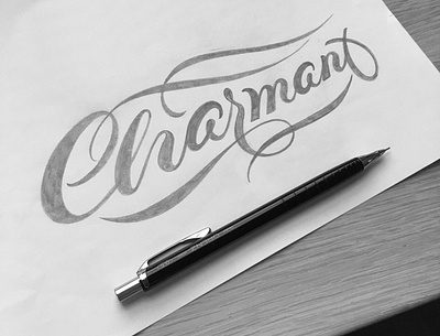 Charmant flourishes lettering sketch