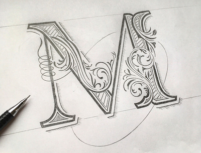 M flourishes lettering sketch