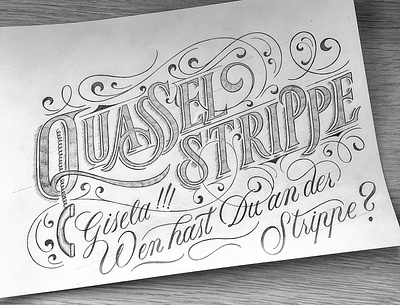 Quasselstrippe flourishes lettering script sketch