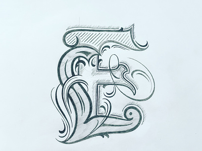Flourished E flourishes lettering sketch