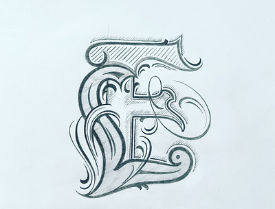 Flourished E flourishes lettering sketch