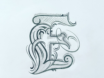 Flourished E flourishes lettering sketch