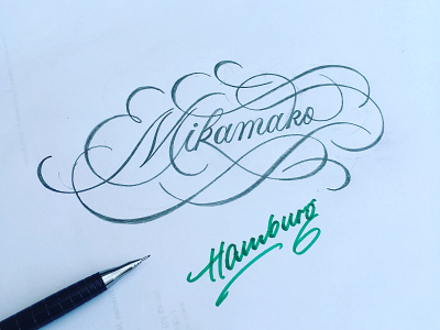 Mikamado flourishes lettering script sketch