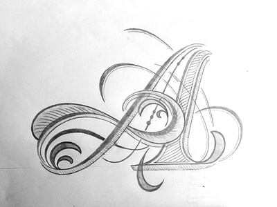 Letter A flourishes lettering script sketch