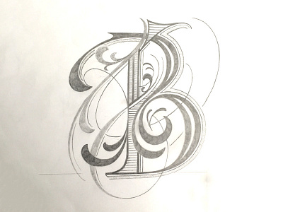 Lettering B flourishes lettering sketch