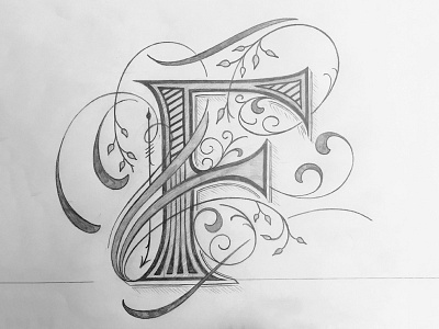 Lettering F flourishes lettering sketch