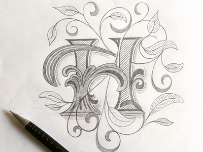 Lettering H flourishes lettering sketch