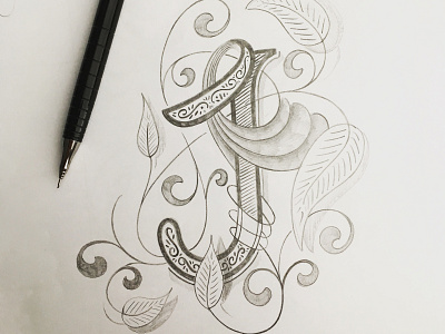 Lettering J flourishes script sketch