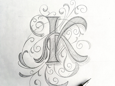 K-Letter flourishes lettering sketch