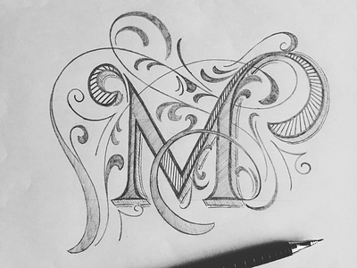 M - Letter flourishes lettering sketch