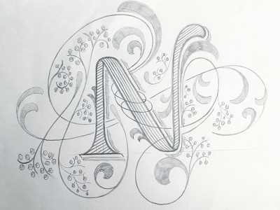 N - Letter flourishes lettering sketch