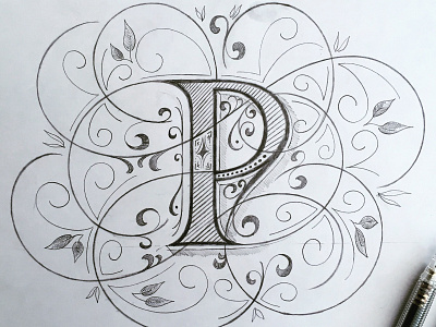 P - Letter flourishes lettering sketch