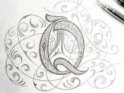 Q Letter flourishes lettering sketch