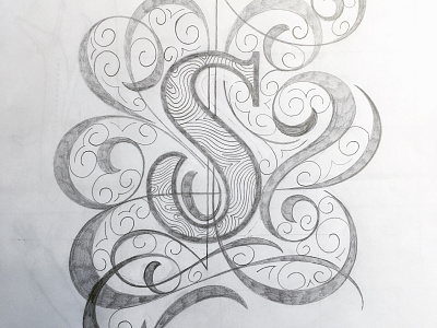 S Letter flourishes lettering sketch