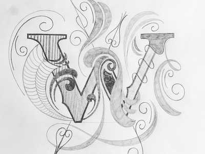 Lettering W flourishes lettering sketch