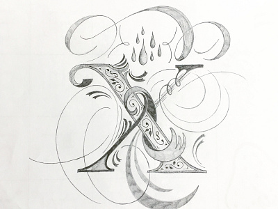 Lettering X flourishes lettering sketch