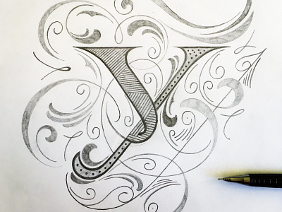 Lettering Y flourishes lettering sketch