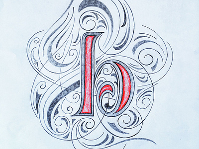 Letter b flourishes lettering sketch