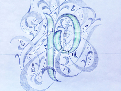 p - Letter flourishes script sketch