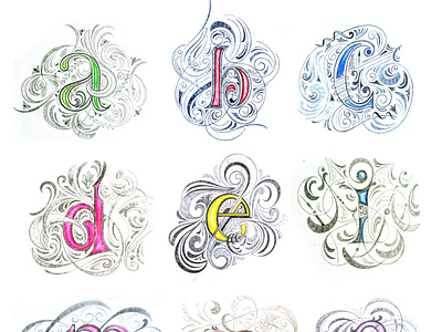 alphabet best 9/A flourishes lettering script sketch