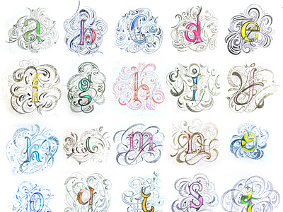 Alphabet small flourishes lettering script sketch