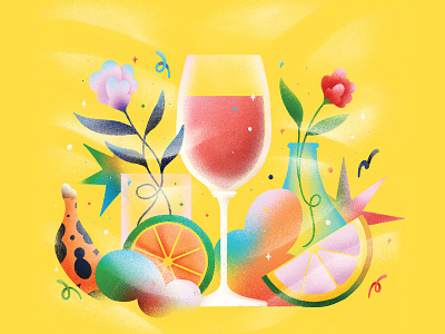Friday Wine flowers flowershop fruit gradient illustration wine wine glass