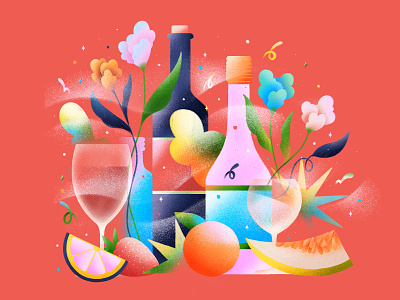 Society and Wine bottle brazil drink effect flower fruit gradient illustration melon texture wine wine glass