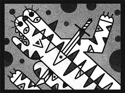 Last Tiger black and white geometric illustration pattern sword tiger