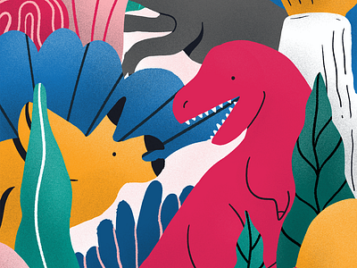 Dinosaurs abstract color dinosaur illustration impressionism jungle plants