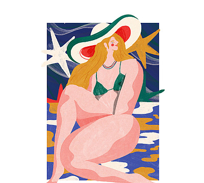 Vacation bikini illustration mexico pool star vacation woman woman illustration