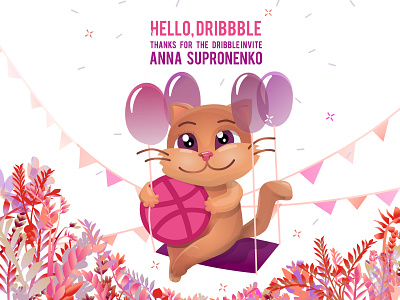 hello dribbble cat celebration character illustration flat illustration flat illustrations hello hellodribbble illustration illustrator supronenko vector