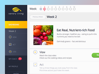 Savory Living Responsive Web Application app clean course dashboard food health living navigation simple ui ux web app