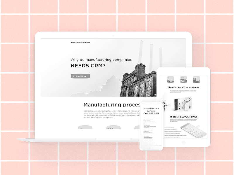 CRM for manufacturing companies crm landing manufactiring pink ui webdesign website