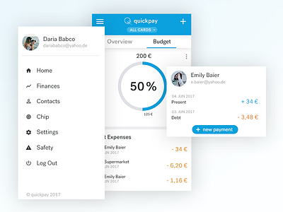 Quickpay App Concept app menu payment ui ux