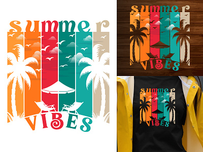 Summer Vibes Beach T-shirt Design design good things good time illustration inspirational motivational summer camp summertime typographic typography
